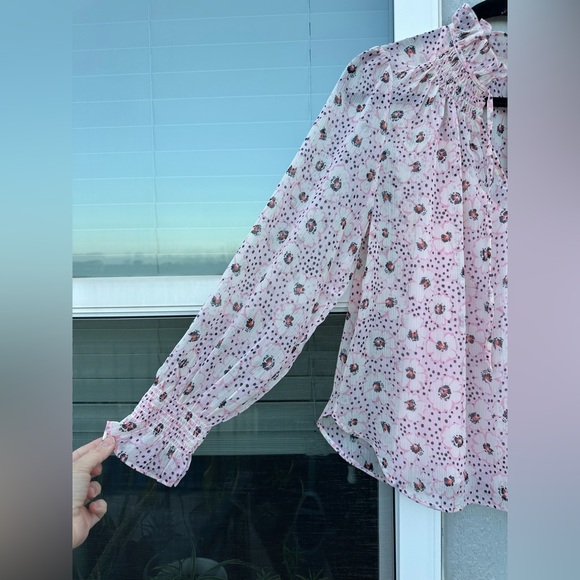 🔥Loft Women’s Floral Daisy Ruffle Tie Neck Blouse - Picture 6 of 9